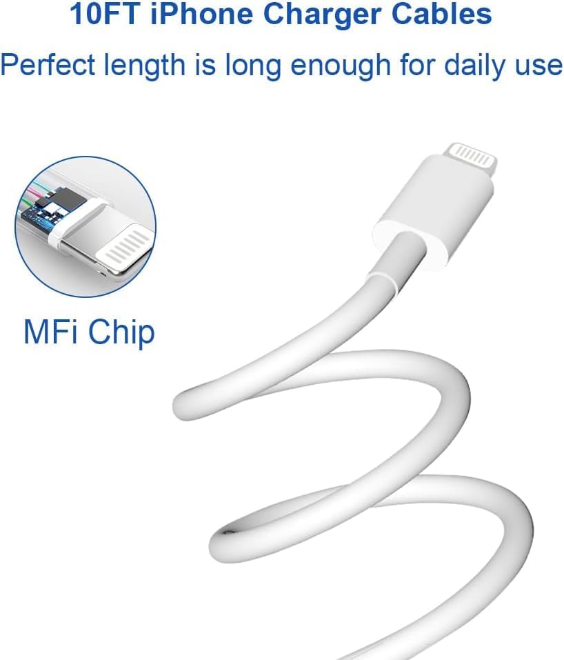10 Ft iPhone Fast Charger, 2-Pack 20W Super Fast Charger with Long Fast Charging Cable for iPhone 14/13/12/11 Pro Max,14 Plus,Mini,Pro/XS/SE/XR/iPad