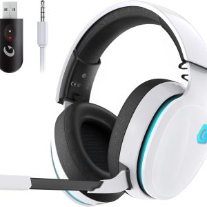 2.4GHz Wireless Gaming Headset for PS5, PS4 Fortnite & Call of Duty/FPS Gamers, PC, Nintendo Switch, Bluetooth 5.3 Gaming Headphones with Noise Canceling Mic, Stereo Sound, 40+Hr Battery -White