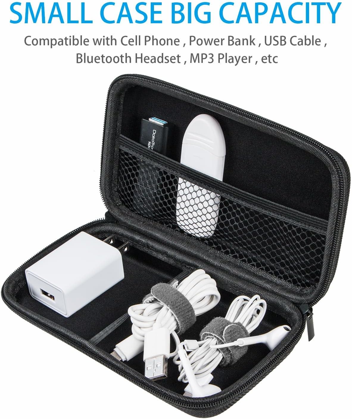 GLCON Portable Protection Hard EVA Case for External Battery,Cell Phone,GPS,Hard Drive,USB Charging Cable,Carrying Bag Mesh Inner Pocket,Zipper Enclosure,Universal Travel Pouch Bag